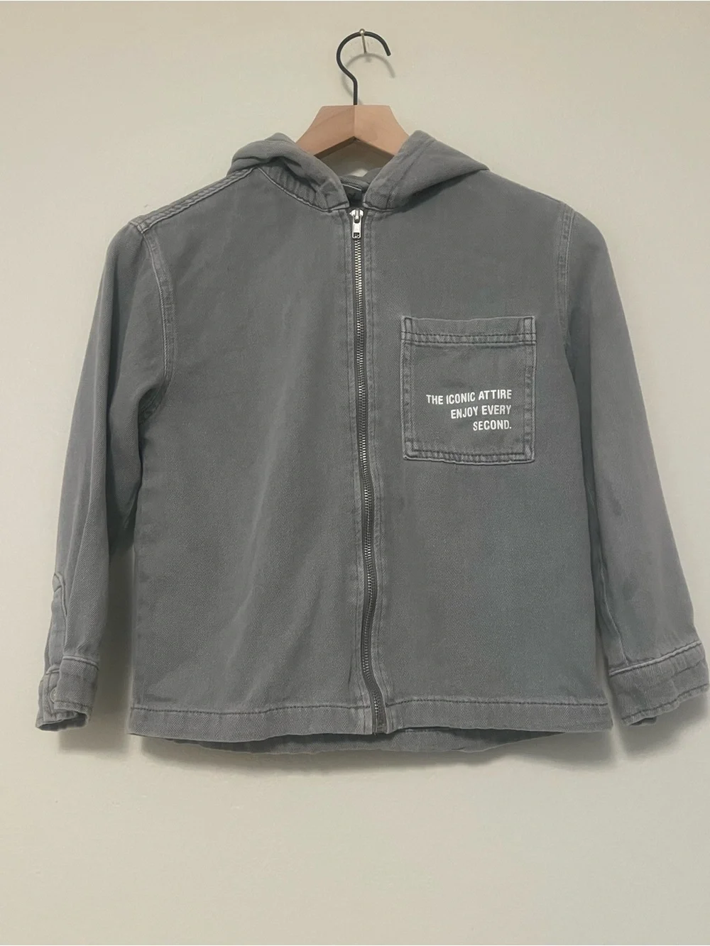 Zara Kids Gray Zip-Up Hooded Jacket with Chest Pocket